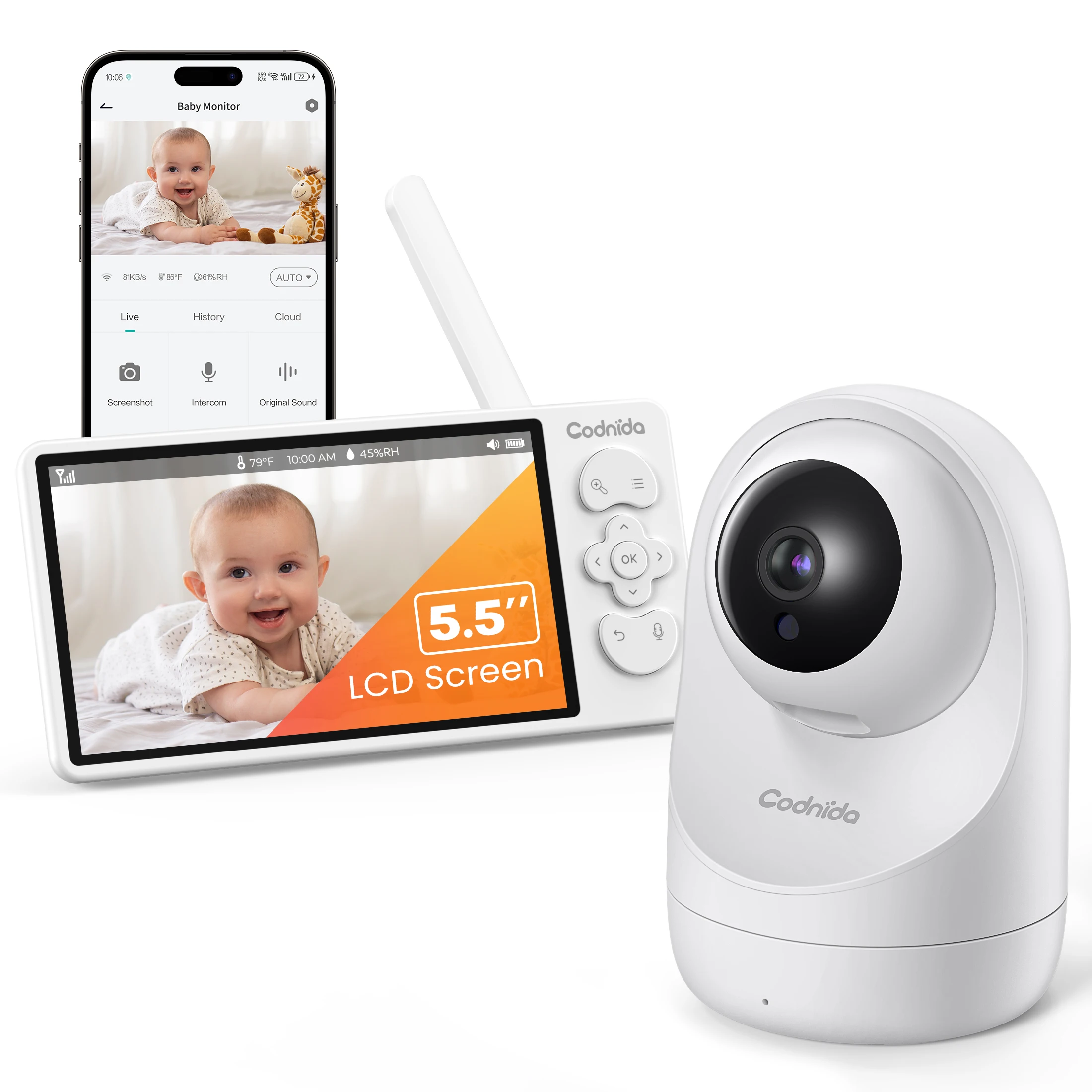 Caméra de surveillance 2K pour bébé, écran LCD de 5,5 pouces, caméra de surveillance 3MP, batterie 4000mAh, détection de mouvement/sec, audio bidirectionnel,