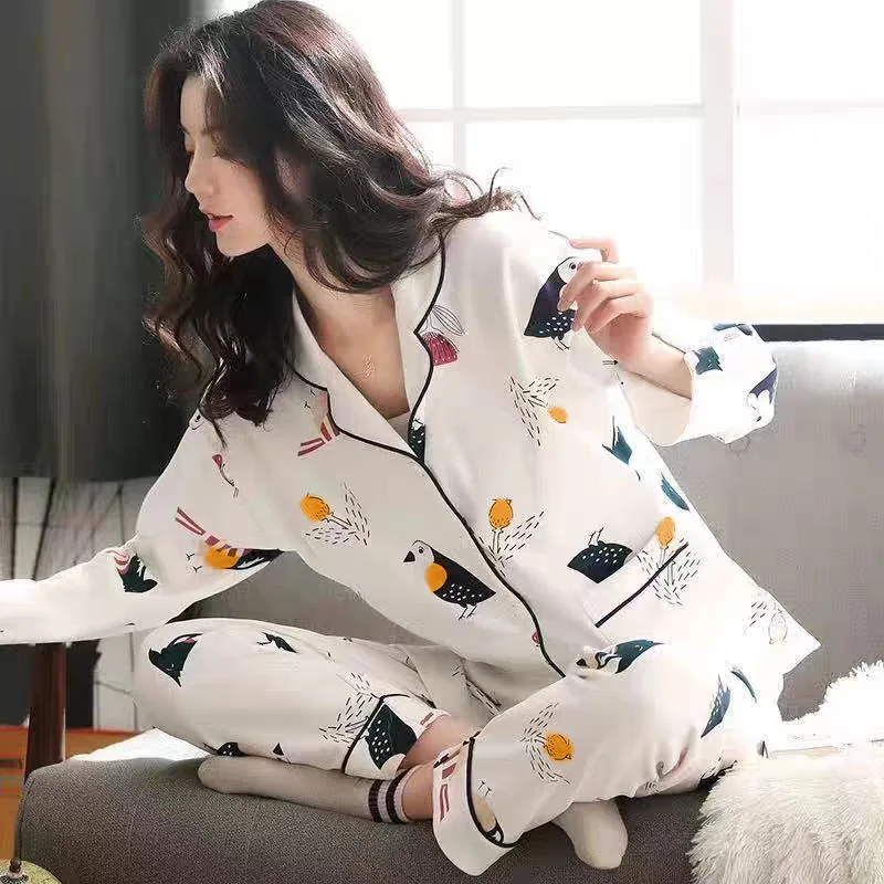 

Spring and Autumn New Women's Pajamas Girls Long-Sleeved Middle-Aged and Elderly Increased Size Leisure Home Wear Two-Piece Suit
