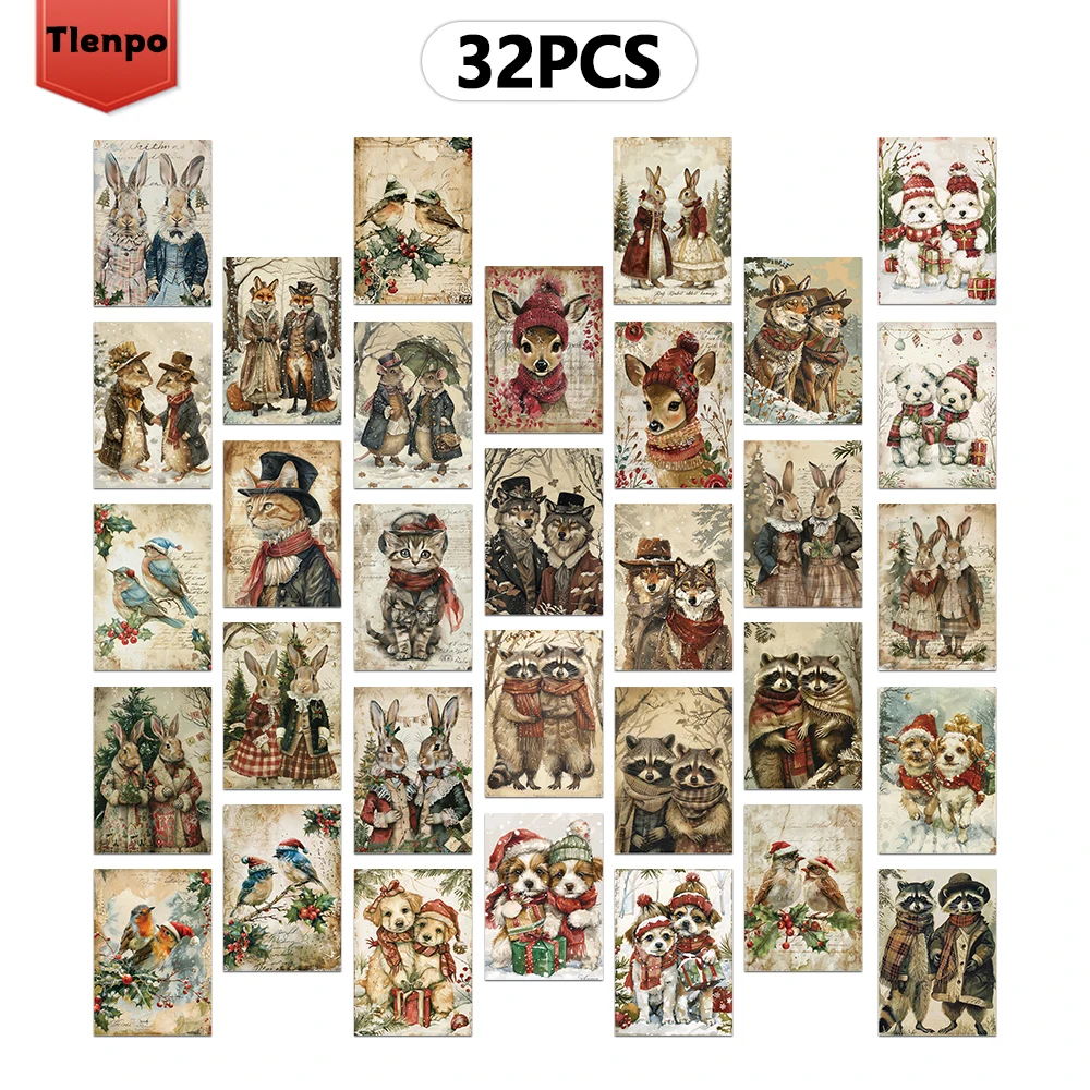 32-teiliges Weihnachts-Tier-Postkarten-Set, Hunde-/Katzen-Designs, perfektes Weihnachtsgeschenk für Studenten, hochwertiger Karton, Sammelkarte – Detail 5
