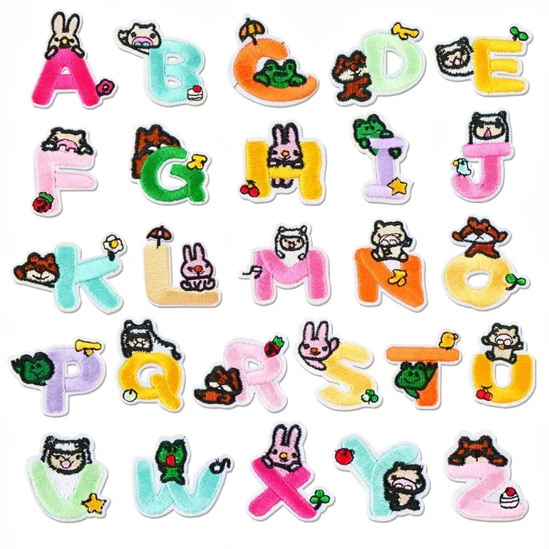 

1PCS Cute English Letters alphabet embroidered patches cartoon applique iron on patches for clothes shoes bags kids name sticker