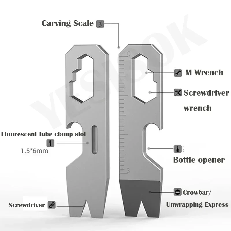 Titânio Hexagon Gear Wrench Tools, Escala Exterior, Multifunções, 8 Abridor em Graduado, Camping Liga, EDC, Garrafa, 1