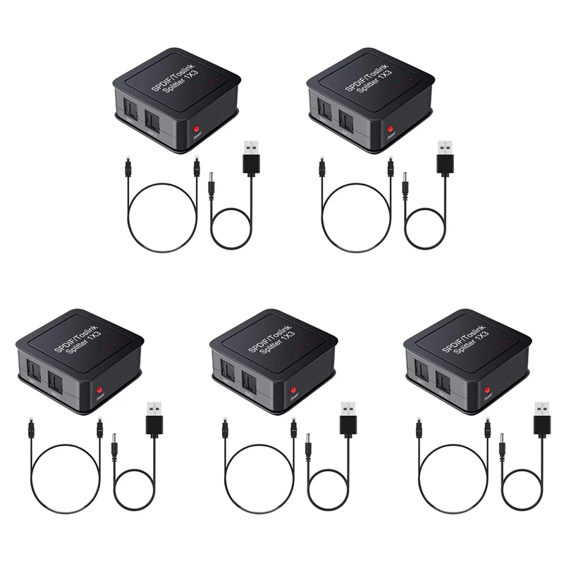 5X Digital Optical Audio 1X3 Splitter,Digital SPDIF TOSLINK Fiber Audio Splitter,1 In 3 Out, For Blue-Ray DVD HDTV