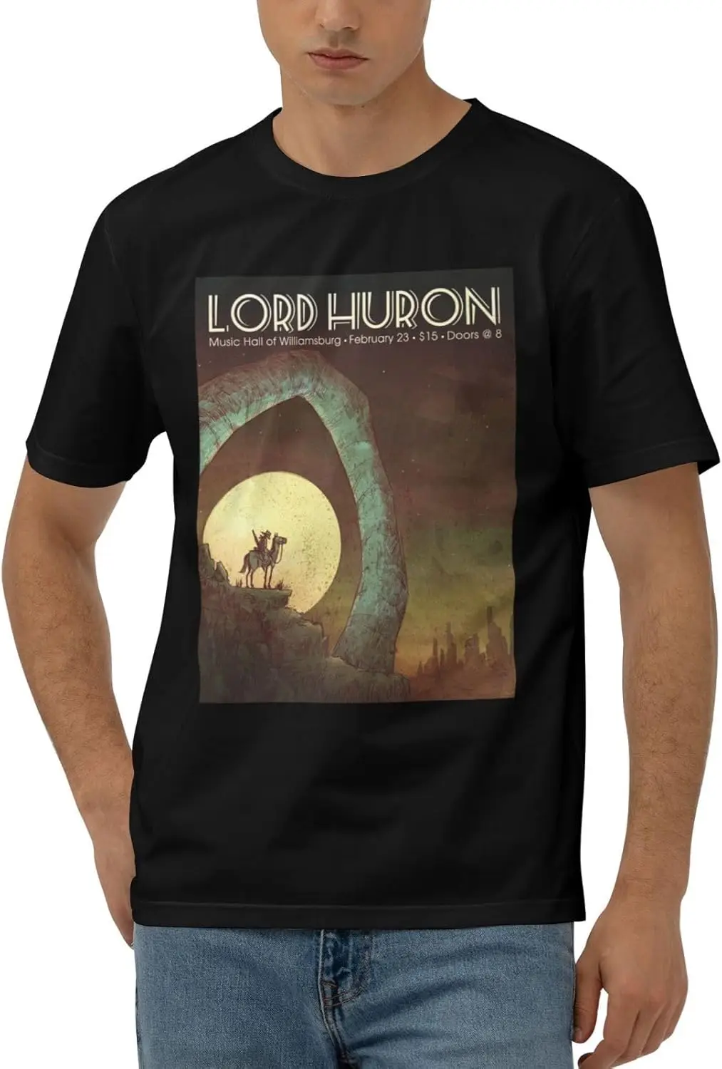 Lord Music Huron Shirt for Man Soft Short Sleeve Crew Neck Cotton Tshirts Personalized Graphic Tees Tops Black