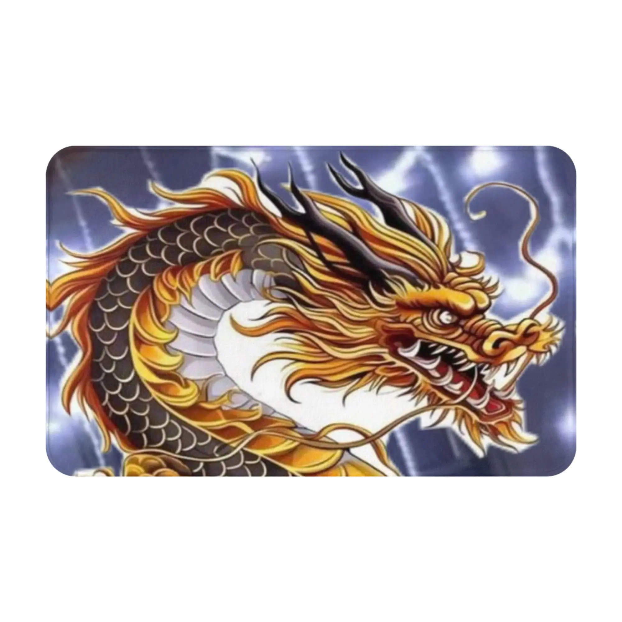 Golden Thunder Oriental Dragon Art Doormat Bedroom Living Room Mat  Washable Home Decoration
