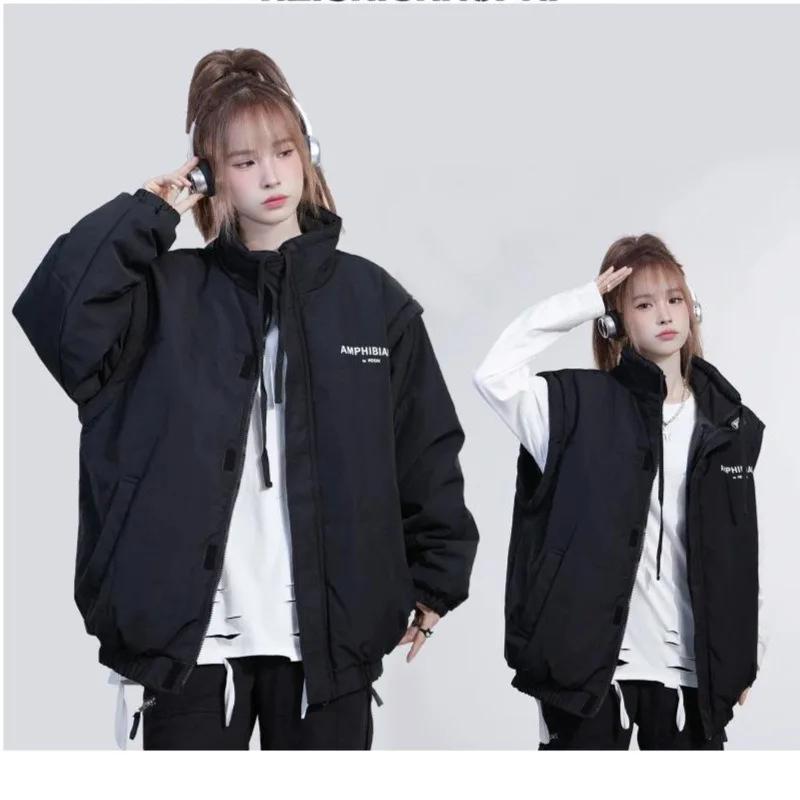 Women Winter New Fashion Casual Couple Loose Coat Outdoor Patchwork Tops Hooded Jacket Student Cotton Jacket Winter Coat