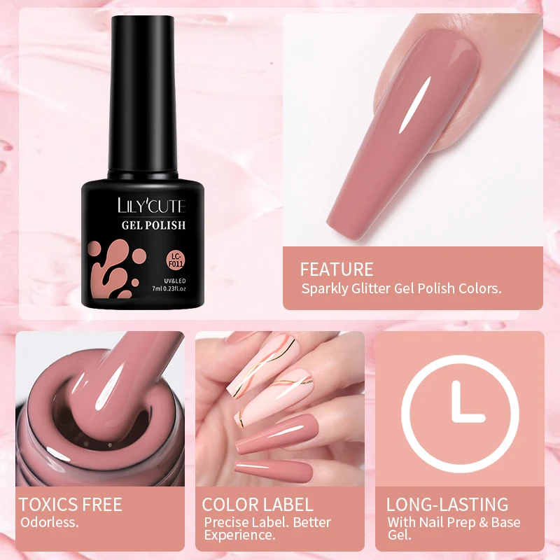 LILYCUTE Esmalte de uñas en Gel, 7ML, rosa, desnudo, colorido, semipermanente, para Base de manicura, capa superior, barniz artístico para uñas en