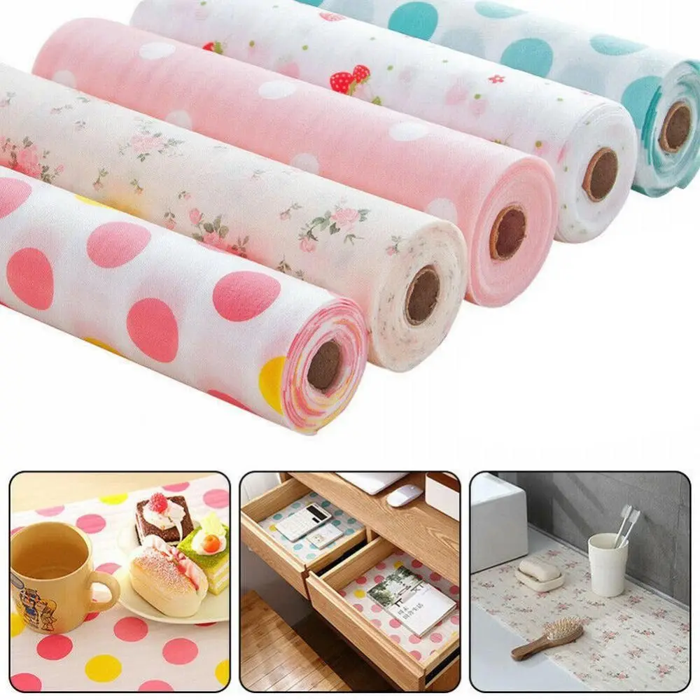 1 Roll Fresh Simple Cabinet Paper Japanese Printing Non-Slip Drawer Mat Kitchen Drawer Liner Pad Shelf Underlay Protect