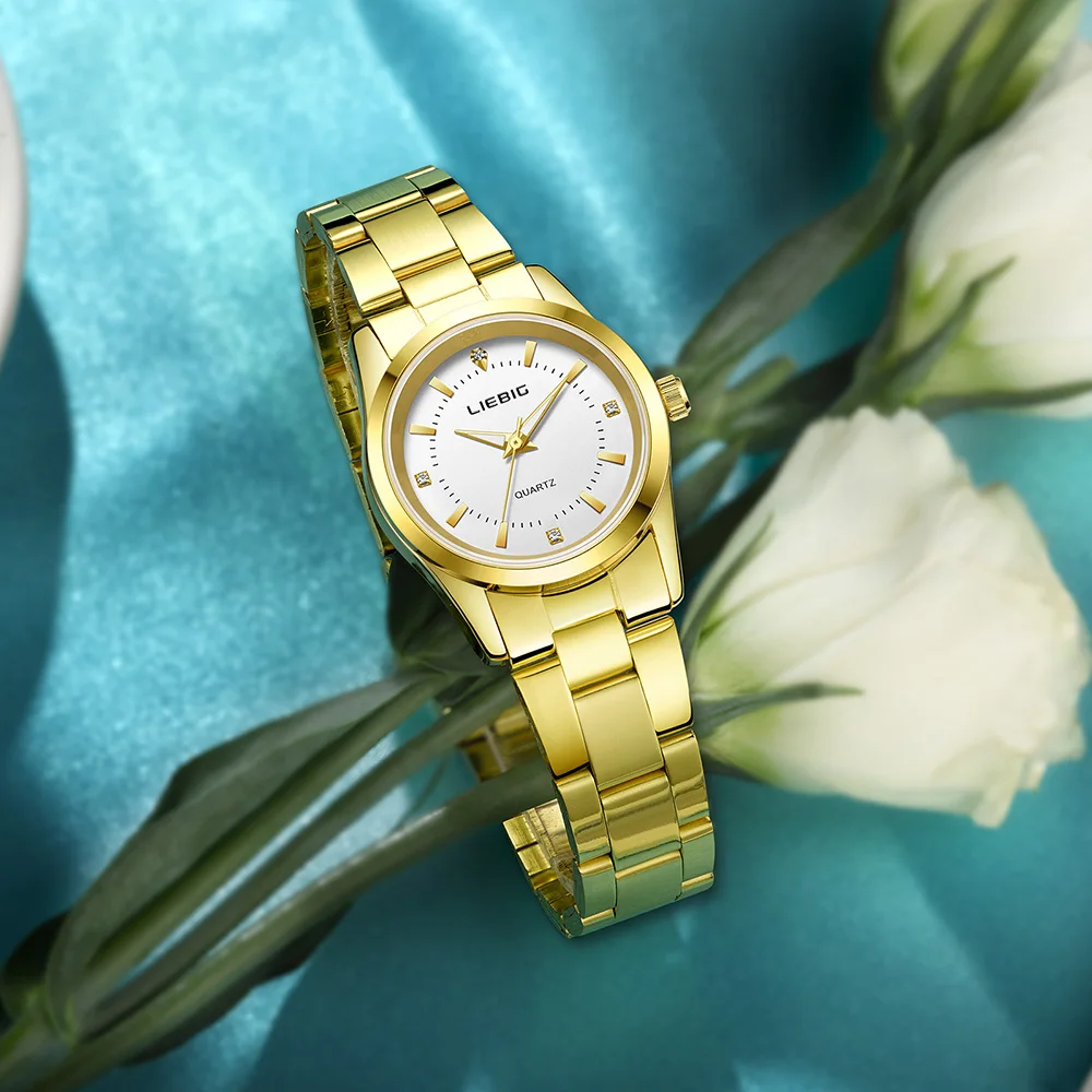 2022 Fashion Golden Quartz Watches Women Luxury Full Steel Strap Waterproof Girls Wristwatch Ladies Clock Relogio hombre L4005