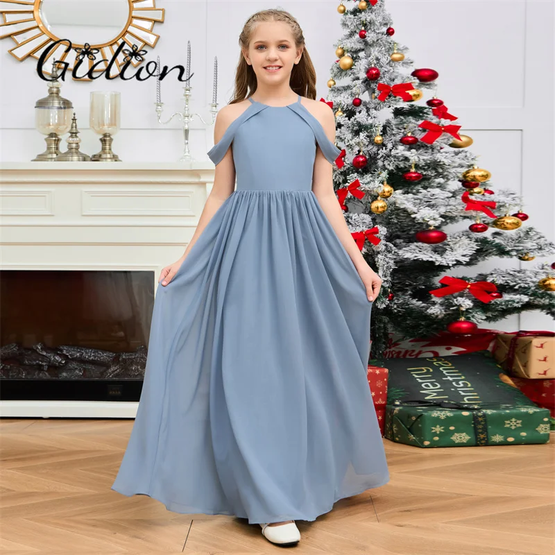 Chiffon Junior Bruidsmeisje Jurk Voor Kinderen Feestelijke Viering Verjaardagsavondfeest Bruiloft Verkiezing Bal Ceremonie Prom