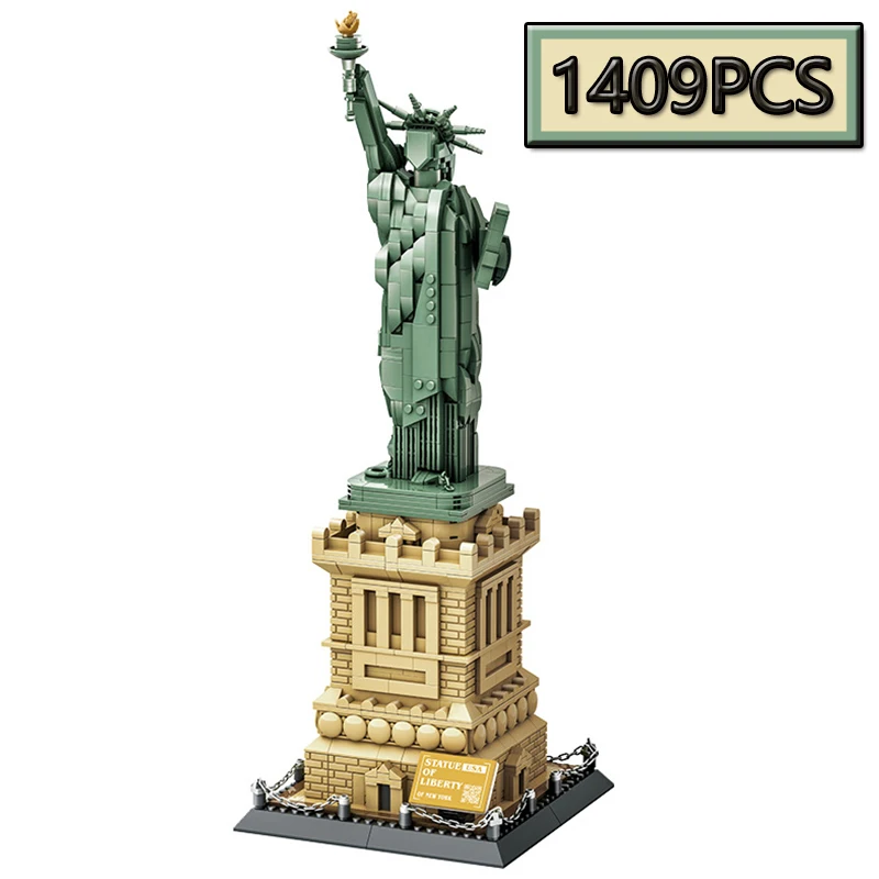 

MOC 1409PCS Creative American Statue of Liberty City Street View Building Model Block Children's Educational Toy Gift