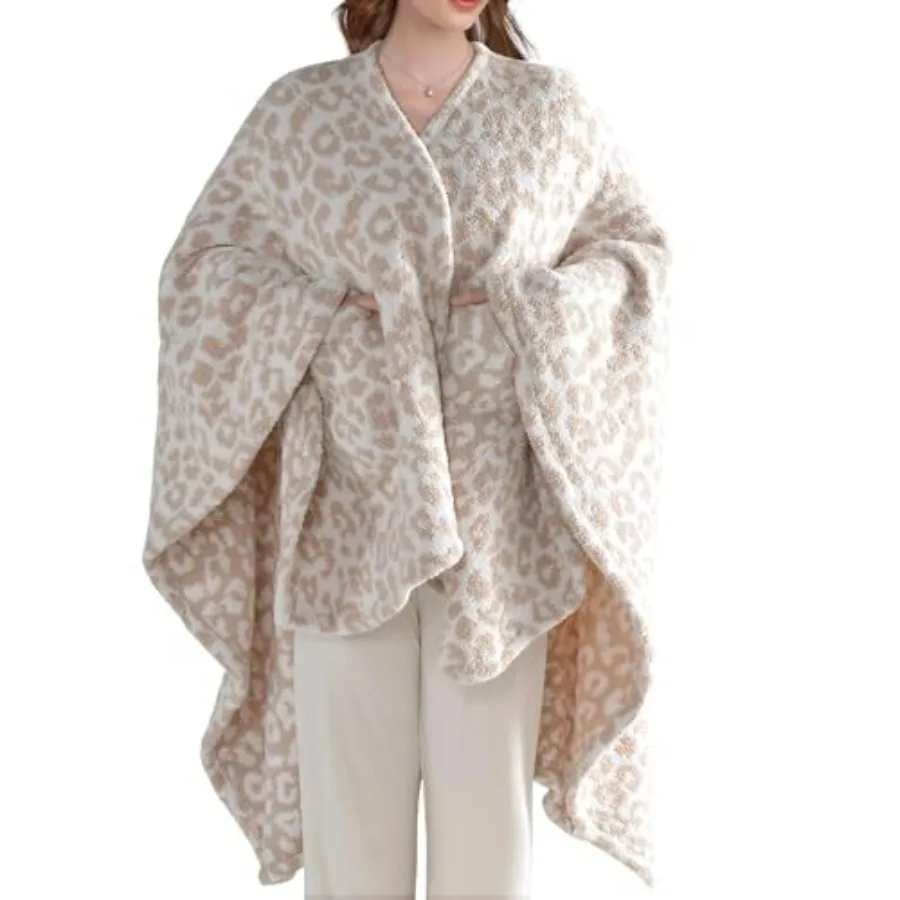 JOOJA Wearable Blanket Super Soft Feather Yarn Blanket Shawl with Pockets Fuzzy Throw Blanket TV Blanket for Adults Teens