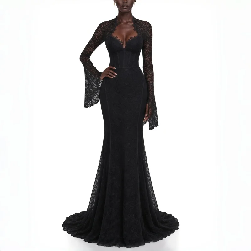 Customized Black Long Sleeve Lace Evening Dresses 2026 Elegant Women Party Dress Mermaid Floor Length Formal Gowns Banquet Prom