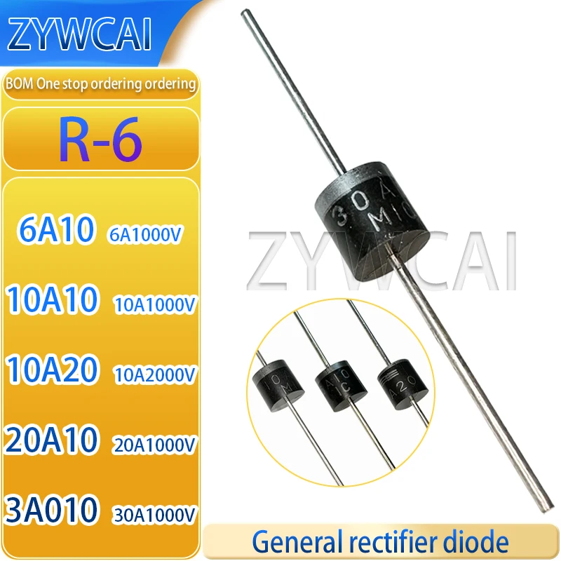 6A10 10A10 20A10 30A10 10A20 1000V 2000V 10PCS R-6 Anti Reverse/Reflux Circuit Board Rectifier Diode
