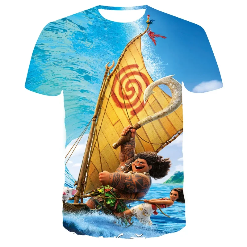 Disney Anime Movie Moana 3D Print T-shirt Cute Cartoon Boys Girls Round Neck Short Sleeves T Shirt Fashion Harajuku Street Tops