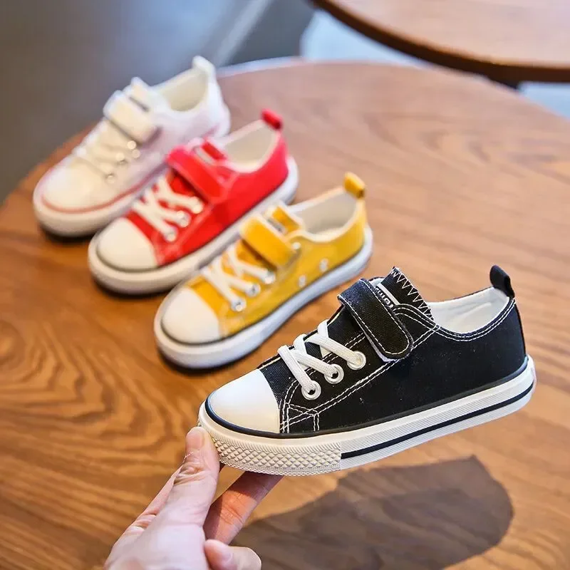 Toddler Girl Sneakers 2024 Spring Autumn New Boy Shoes Kids Jelly Color Canvas Shoes Casual Lace Up Classic Flats Children Shoes