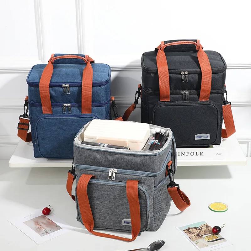 1PC Double Layer Lunch Bag Large Capacity Thermal Insulation Lunch Bags Leakproof Cooler Tote For Men Women Work Picnic School