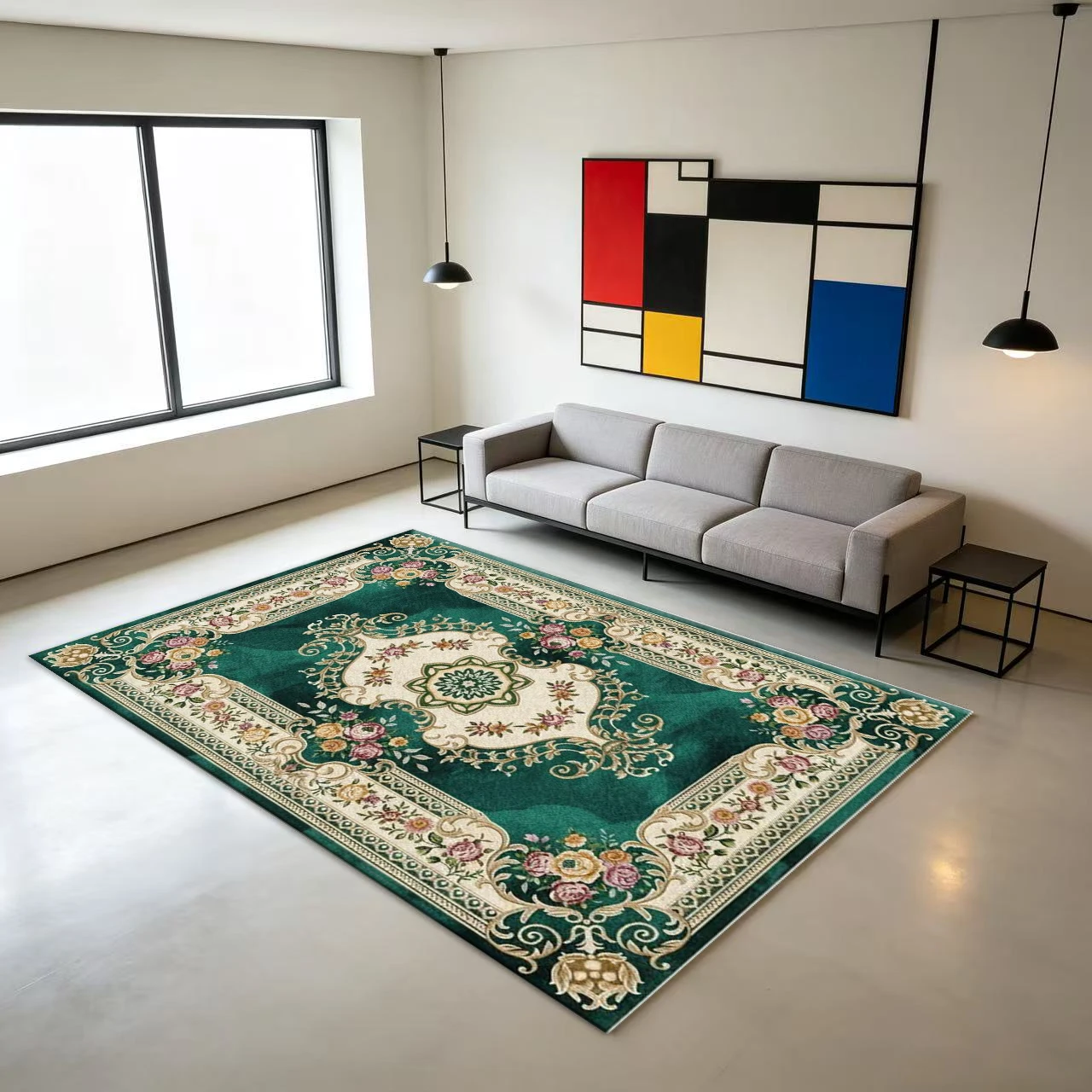 Luxury European Floral Medallion Area Rug Vintage Ornate Carpet Home Decor for Living Room Bedroom