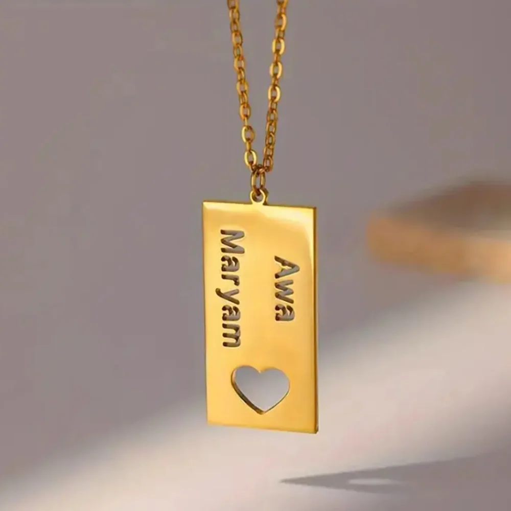 

Квадратное длинное ожерелье по индивидуальному заказу, имя с лазерной гравировкой, повседневная одежда, простая и модная
