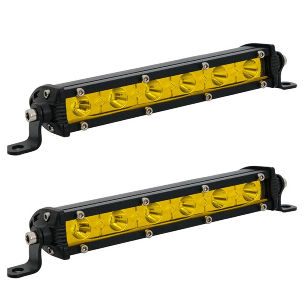 2Pcs 7Inch 6 LED 18W Yellow LED Working Light Spotlight Daytime Running Lamp Kit with Relay Wire Harness Universal