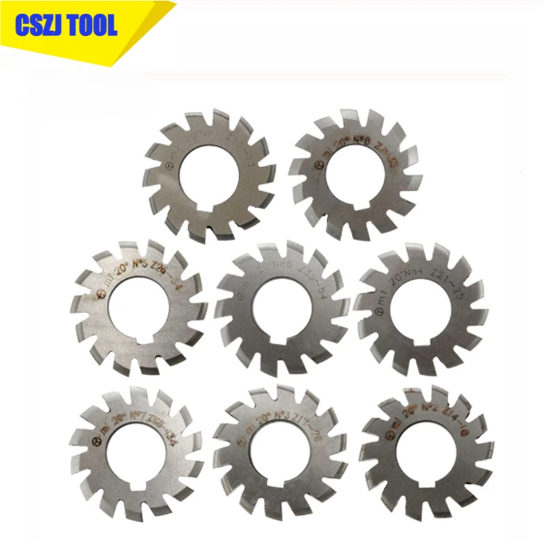 8PCS M0.4/M0.5/M0.6/M0.7/M0.8/M1/M1.25/M1.5/M2/M3/M4 Modulus PA20 degrees NO.1-NO.8 HSS Gear Milling cutter Gear cutting tools