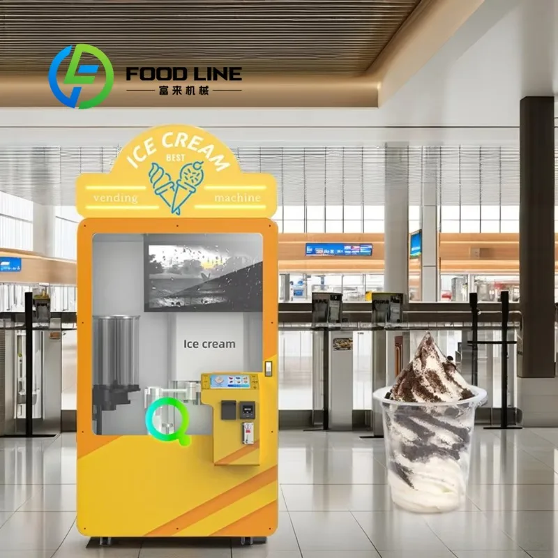 Smart Robot Soft Serve Ice Cream Machine With Payment System For 24 Hour Self Service In Mall And Station
