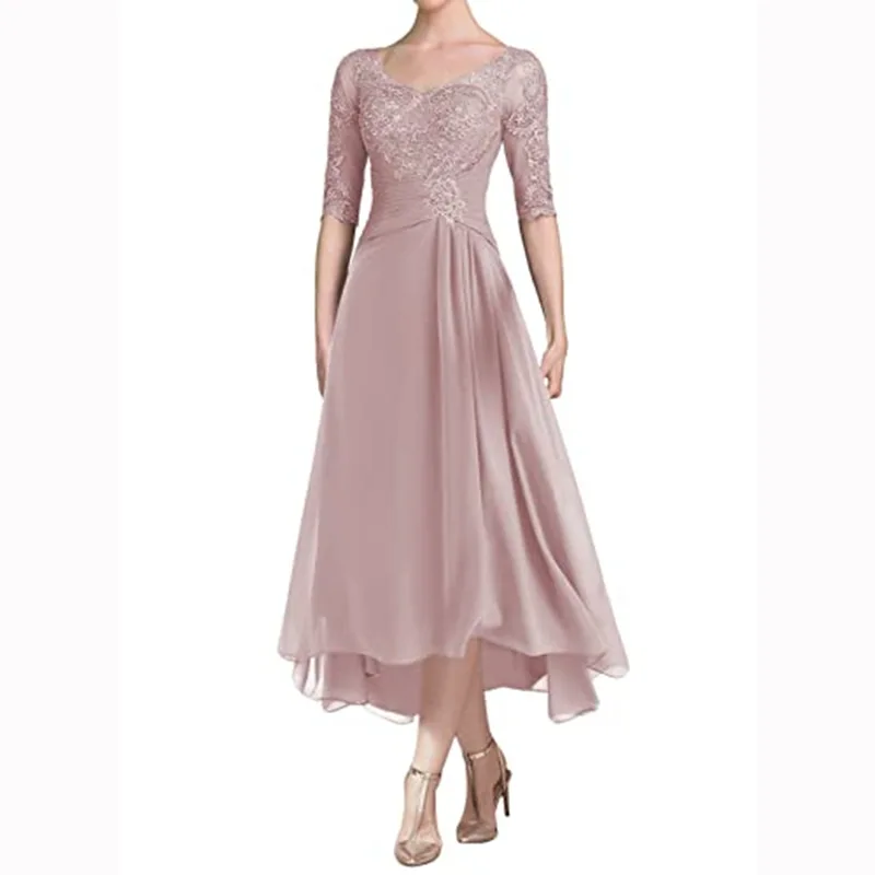 Half Sleeves Mother Of The Bride Dresses Beaded Lace Prom Dress Chiffon Groom Mother Evening Dress