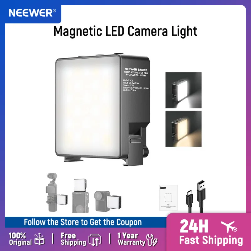 

NEEWER Basics Bi Color Magnetic LED Camera Light for DJI OSMO Nano Action 3 4 5 Pro Cage AC009 PRO Pocket 3 Accessories Bracket