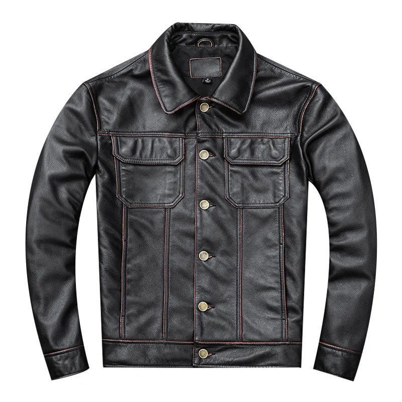 

classic Free shipping.Gift young casual genuine leather coat.vintage men's cowhide jacket.Us plus size leather outwear.sales