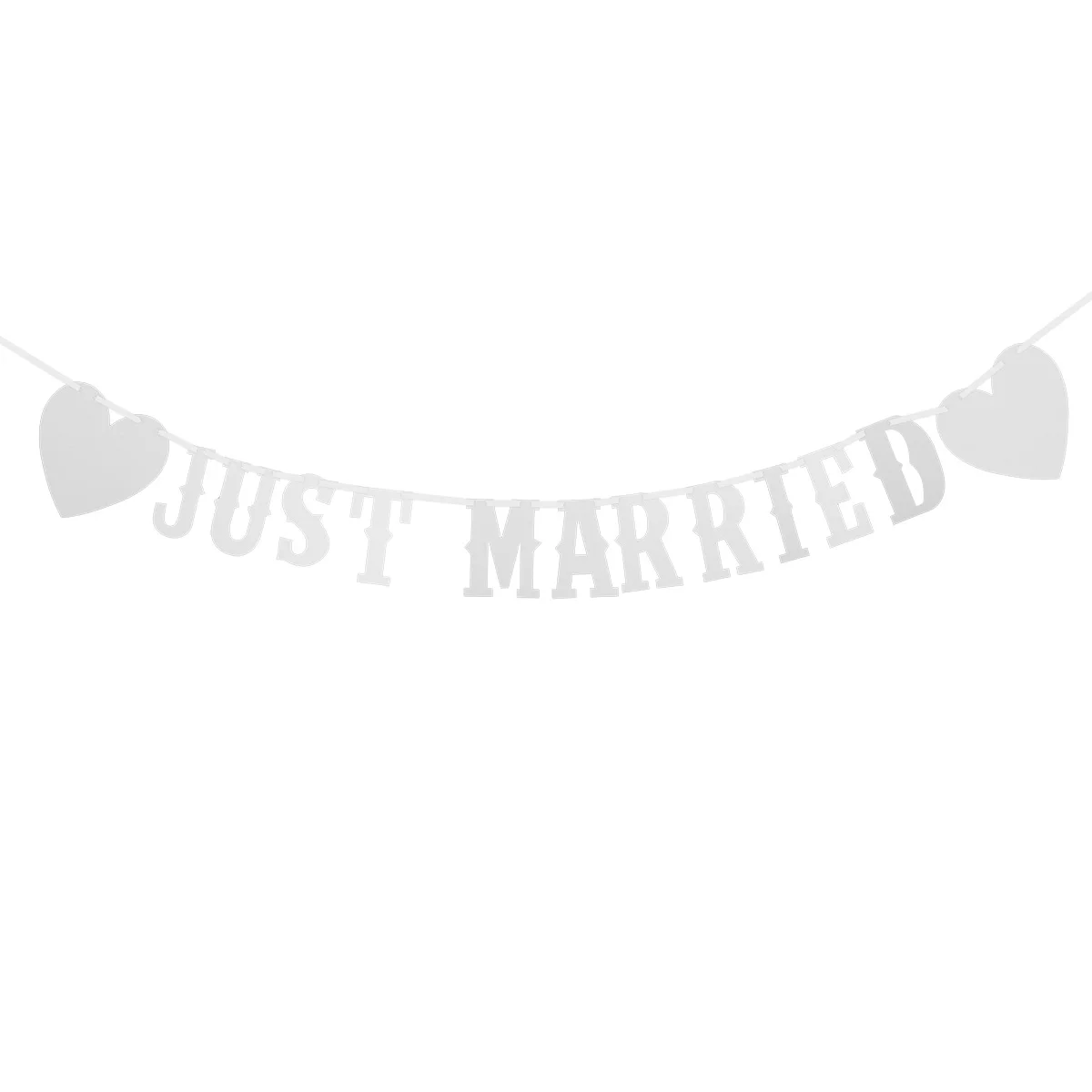 JUST MARRIED Bunting Banner with Heart Decorative Paper Banner Hanging Garland Wedding Party Supplies