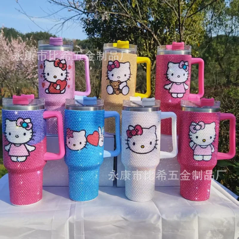 

1200ml Hello Kitty Water Bottle Kawaii Anime Versatile Car Insulation Large Capacity Desktop Toy Ornament Girl Gift Wholesale