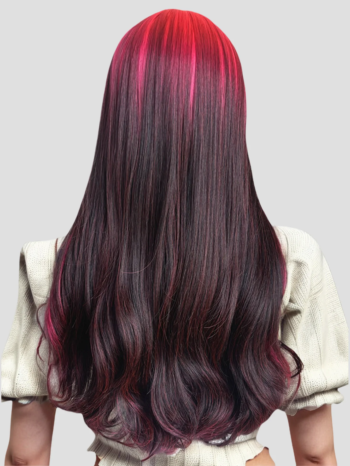 Hittebestendige lange pruiken voor dames, Ombre rood met pony, ongeveer 24 inch, dagelijks feestgebruik