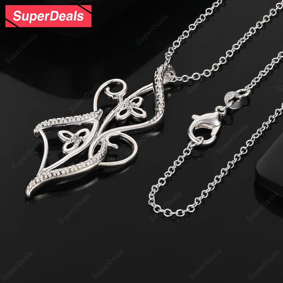 

SuperDeals 925 Sterling Silver AAA Zircon Flower Pendant Necklace Exquisite Beautiful Nice Jewelry Gift Wedding Party Gift