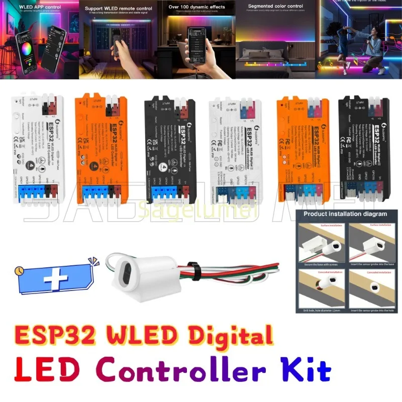 

ESP32 WLED LED Controller Built in Microphone DIY Pin IR Switch Sensor Plus Switch Dynamic Lights WS2811/2812 SK6812 compatible
