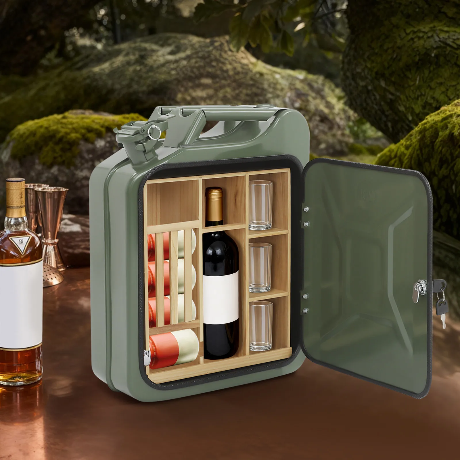 Minibar de 20L con diseño de jerry can, mini bar de whisky, bar de bebidas en jerry can, regalo de cumpleaños para hombres, regalos personalizados, minibar con cerradura.