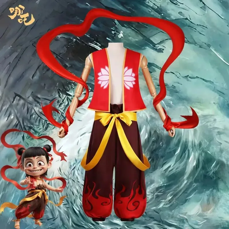 حار فيلم Ne 2 تأثيري حلي Ne Zha النمط الصيني الرجعية الزي الدعامة الوالدين الطفل أزياء مسرحية هالوين موحدة vl;6