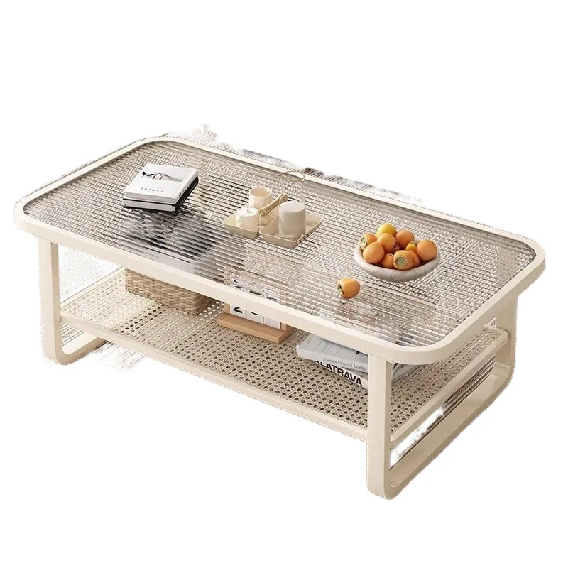 

Coffee table living room household table tempered glass cream wind coffee table