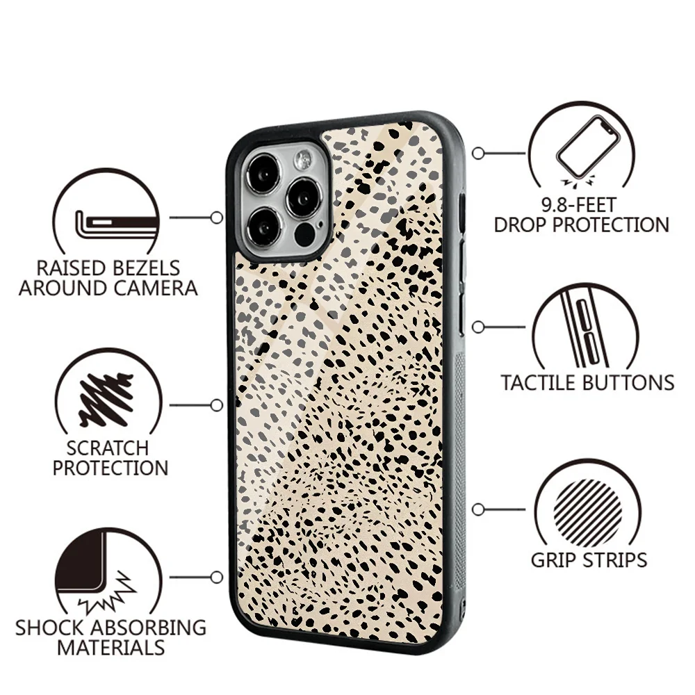 Beige Spotted Phone Case For IPhone 16 16pro 16plus 16promax Pro Plus Max Mirror Acrylic PC TPU Cover