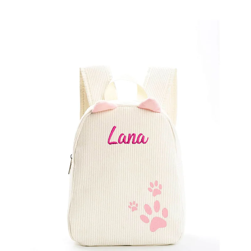 

Personalized Kindergarten Book Bag for Children, Girls, and Boys Corduroy Solid Color New Baby Cute Cat Claw Bag