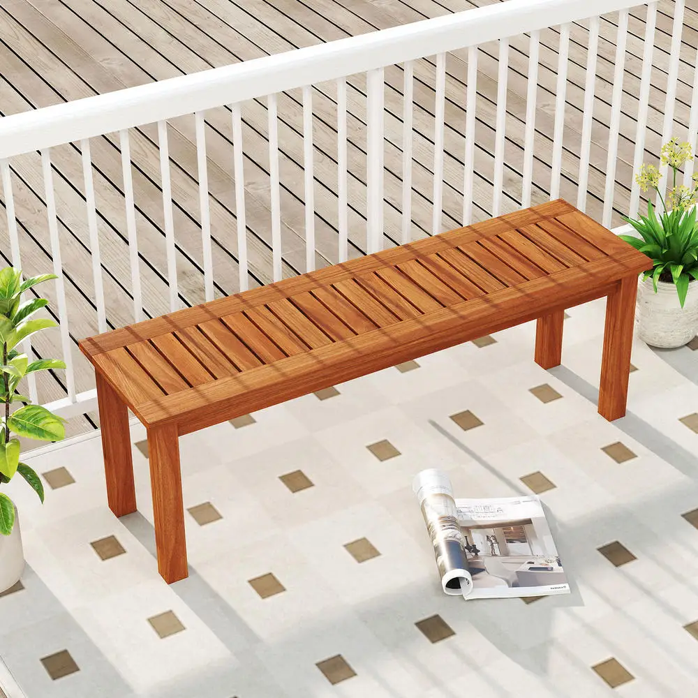 Solid Wood Outdoor Bench Backless Slatted Seat Design Reinforced Structure For Two Persons Suitable For Patio Garden Porch Deck Easy Assembly
