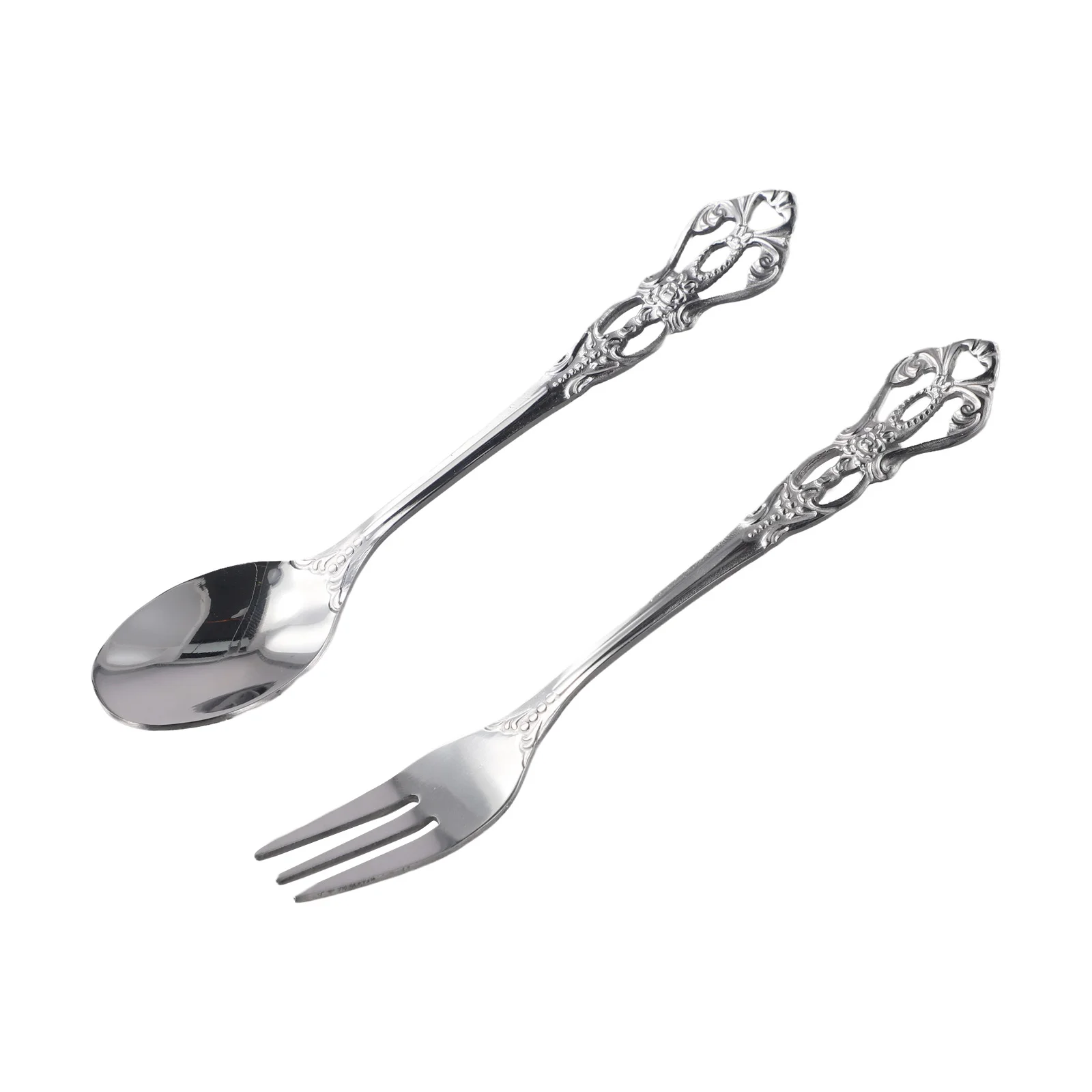 1 Pair Vintage Gold Spoon Fork Cutlery Set Stainless Steel Luxury Dessert Spoon Relief Hollow Craft Kitchen Flatware view 3