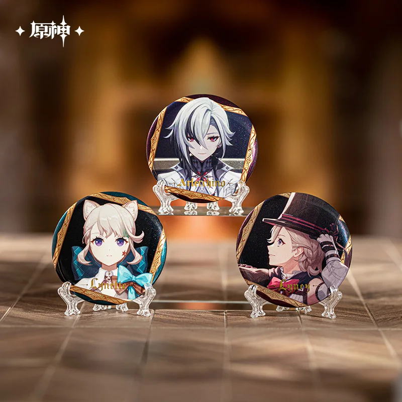 Original Genshin Impact The Final Feast Series Badges 58mm Tinplate Brooch Furina Navia Lyney Lynette Cosplay Props Fan's Gifts