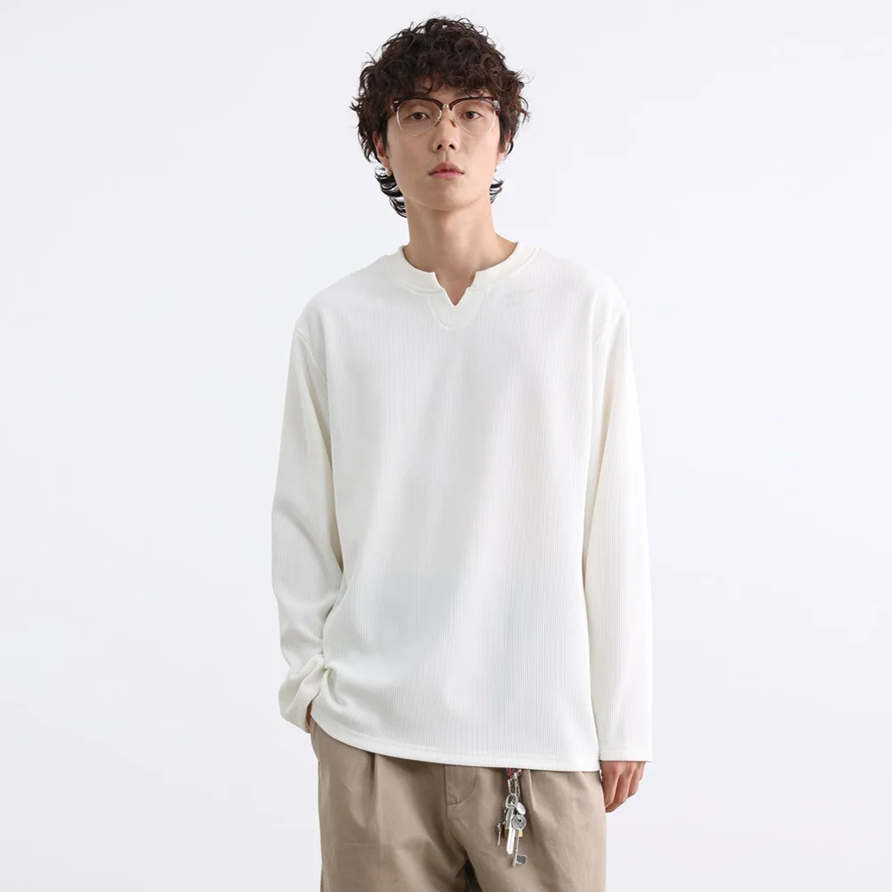 Men Streetwear Fashion Loose Casual Long Sleeve T-shirts Campus Boys Girls Spring Autumn Tops Bottom T Shirts