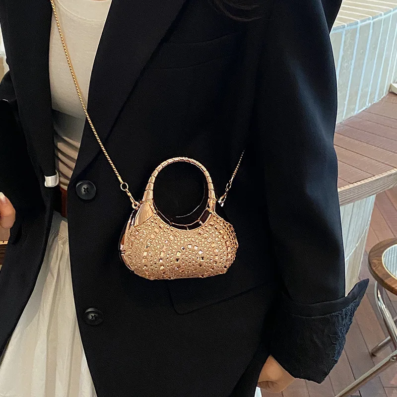 2026 New Advanced Rhinestone Mini Handbag Crystal Evening Clutch Bling Chain Shoulder Purse Luxury Wedding Party Bag for Women