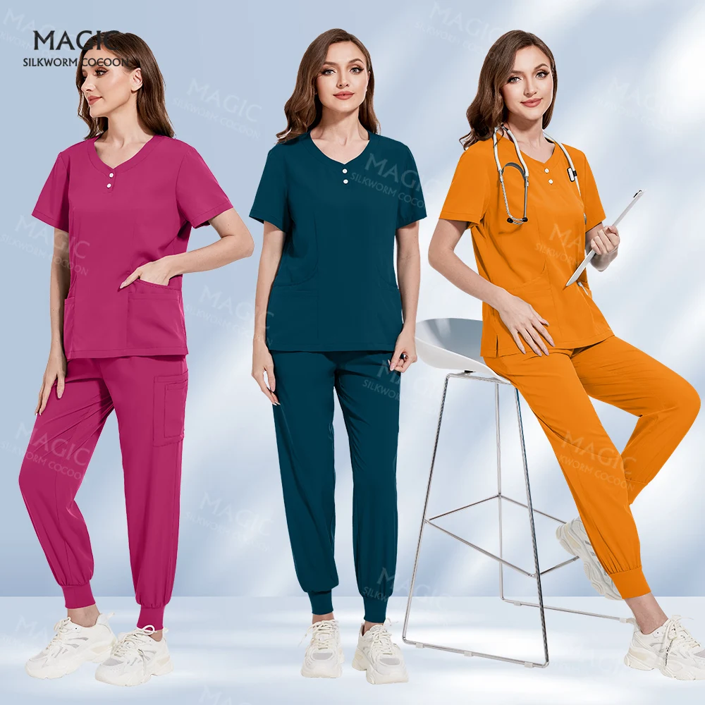 Ospedale infermiera abbigliamento da lavoro sala operatoria scrub Set abbigliamento chirurgico clinica odontoiatrica uniformi da dottore tuta da laboratorio salone di bellezza Top Pants