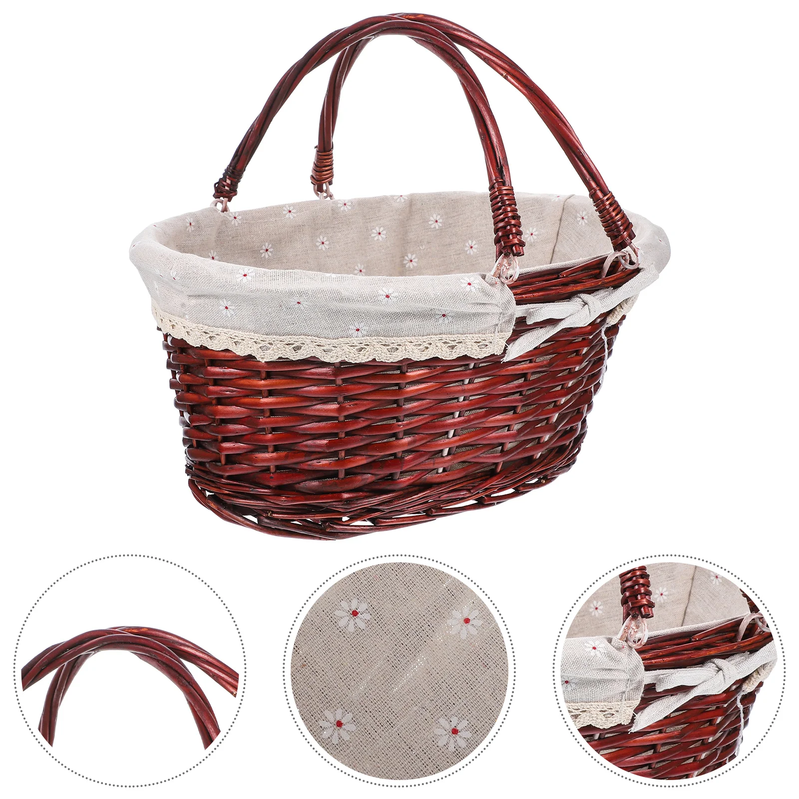 

1 pc Willow Fruit Household Storage Delicate Woven Basket Vintage Portable Tote Basket For Picnic Outdoor Dark Brown