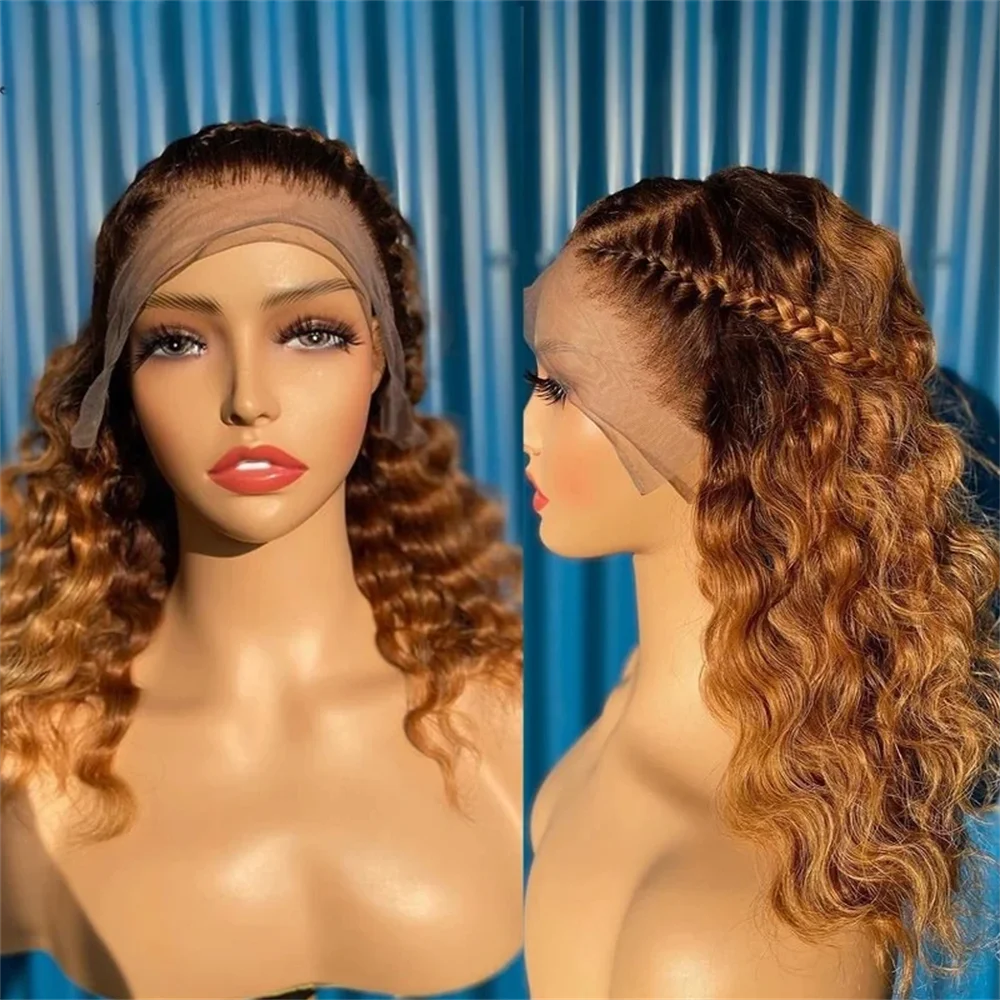 

Ombre Blond Мягкий 180 Плотность Кудрявый вьющийся 26-дюймовый длинный бесклеевой парик фронта шнурка для женщин Детские волосы Предварительно выщипанные Термостойкие Ежедневно