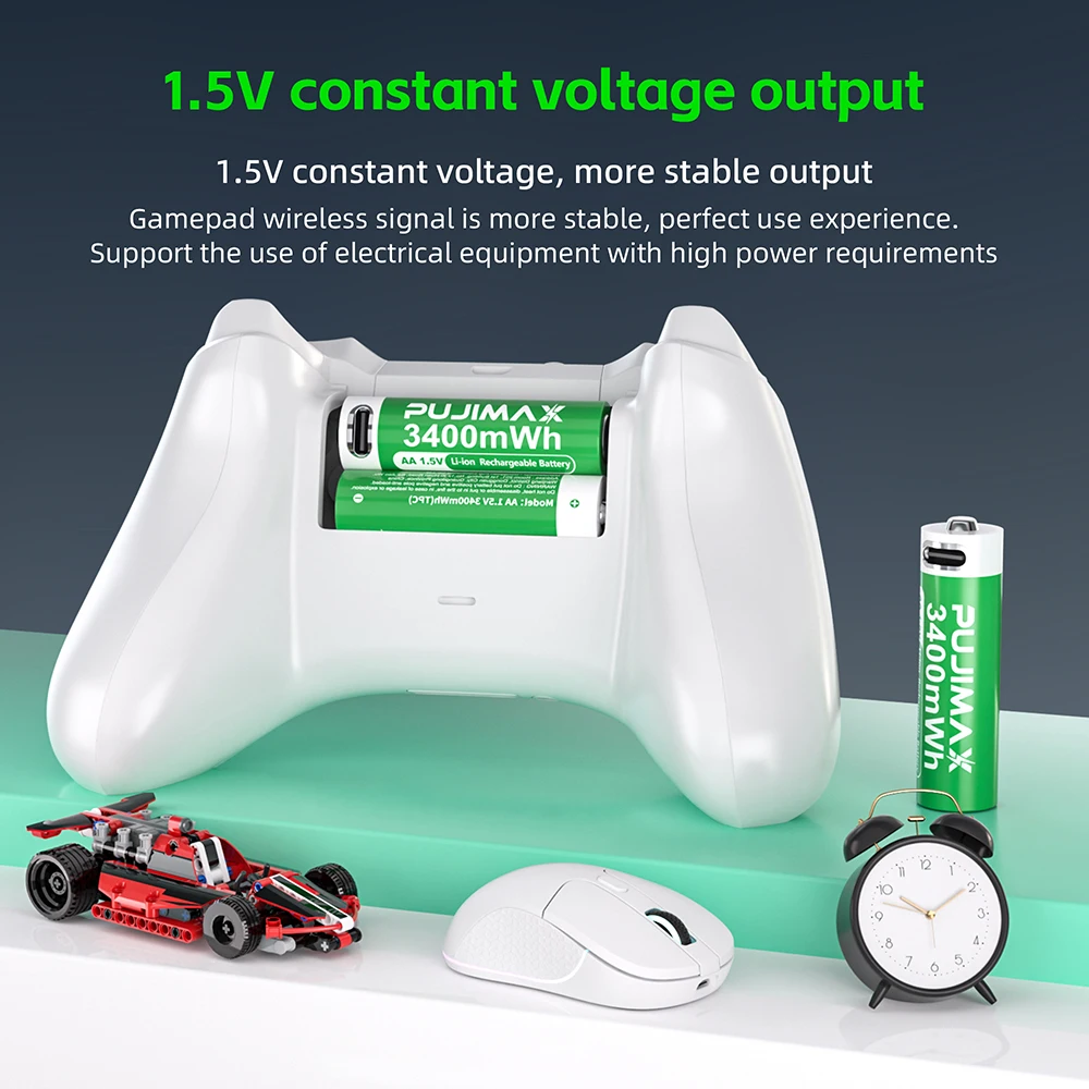 PUJIMAX 8/6/4PCS 1.5V AA 3400mWh Battery Rechargeable Lithium Batteries Fast Charging Li-ion Battery for Remote Control Mouse Electric Toys 10000 Cycles with Free USB- C Cables