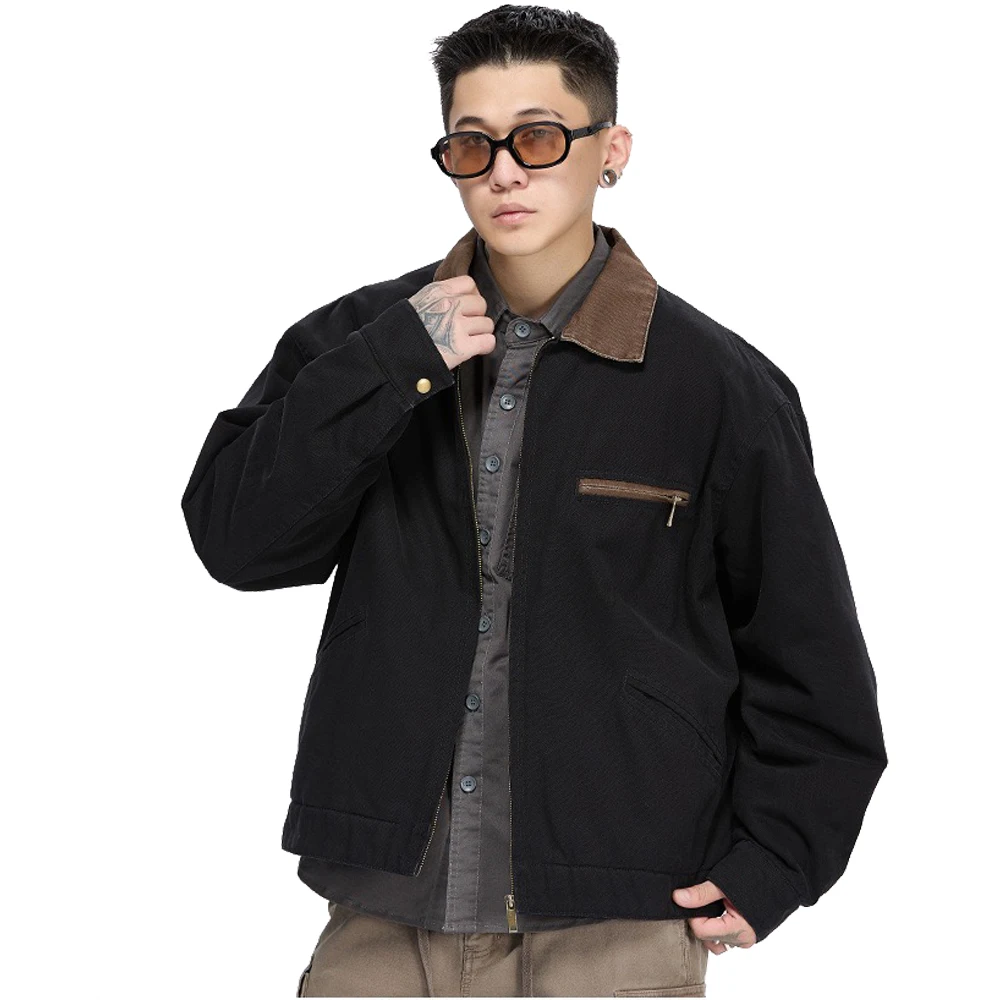 Spring Autumn Retro Distressed Washed Detroit Jacket for Men's New Japanese Loose Casual Fashion Patchwork Lapel Jacket