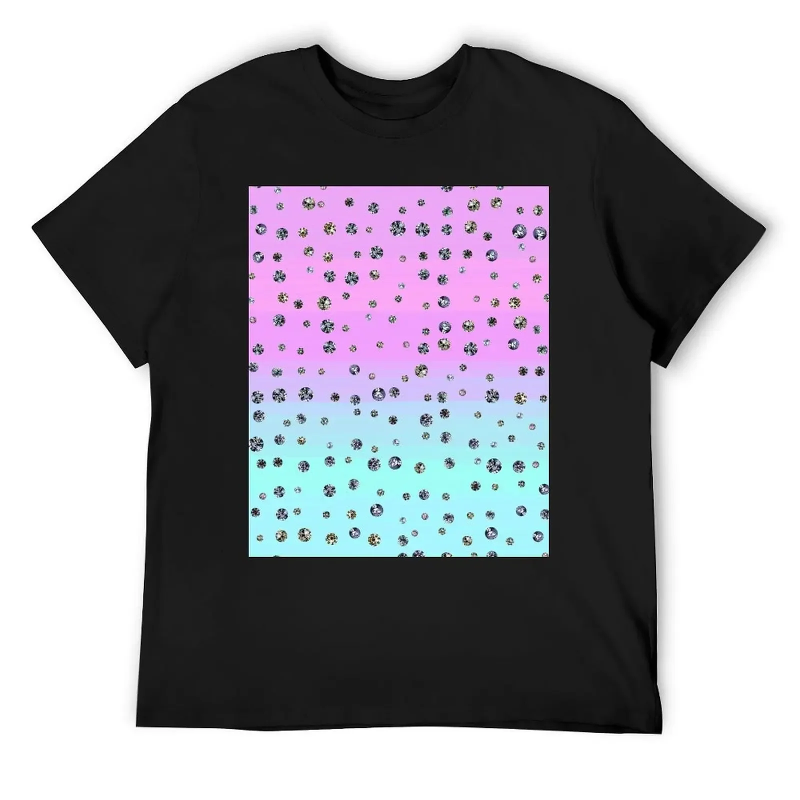 Printed image of Diamond pattern on pink azure gradient background T-Shirt Short sleeve tee anime men tshirt