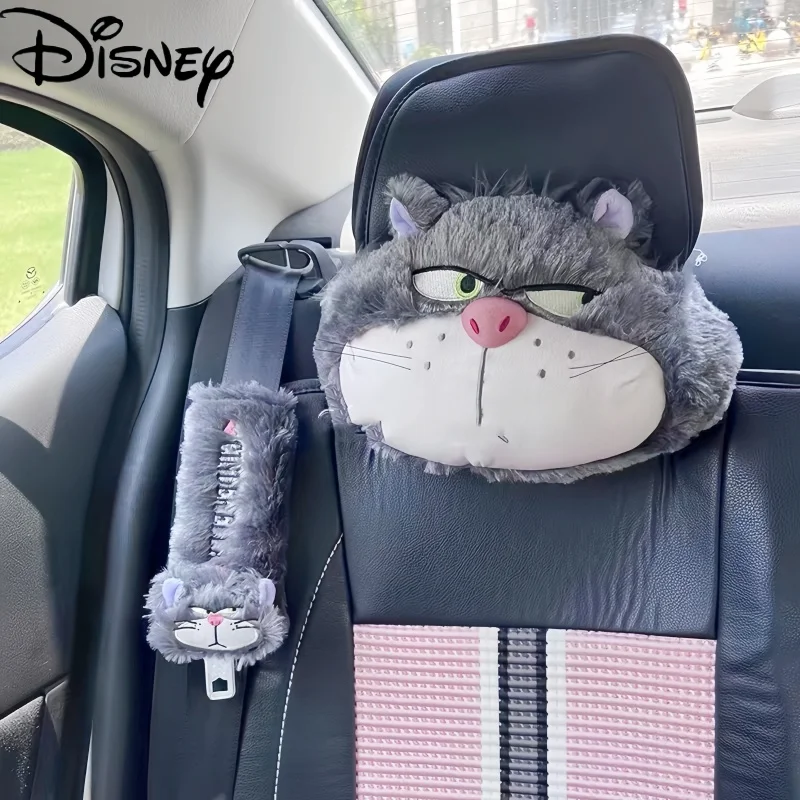 Disney Cartoon Cute Cinderellas Lucifers Cat Stuffed Plush Doll Car Neck Pillow Headrest Anime Plushie Seat Decor Ornament